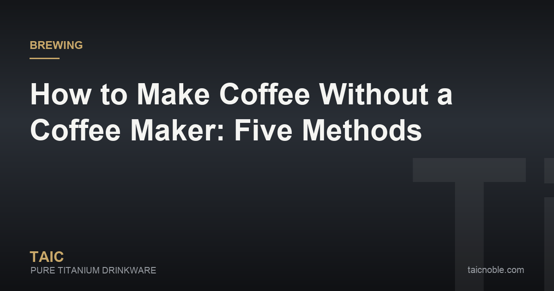Guide card on making coffee without a coffee maker, showing a saucepan, a mug with a sieve and a paper filter