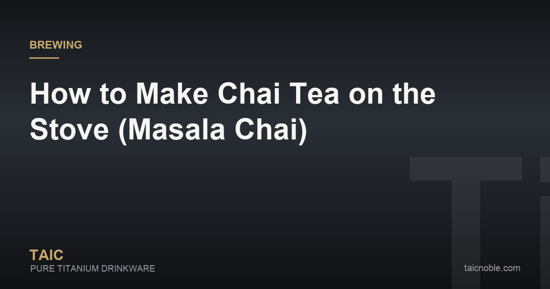 Guide card on making masala chai, with cardamom, ginger, cinnamon and cloves beside a pan of spiced milk tea