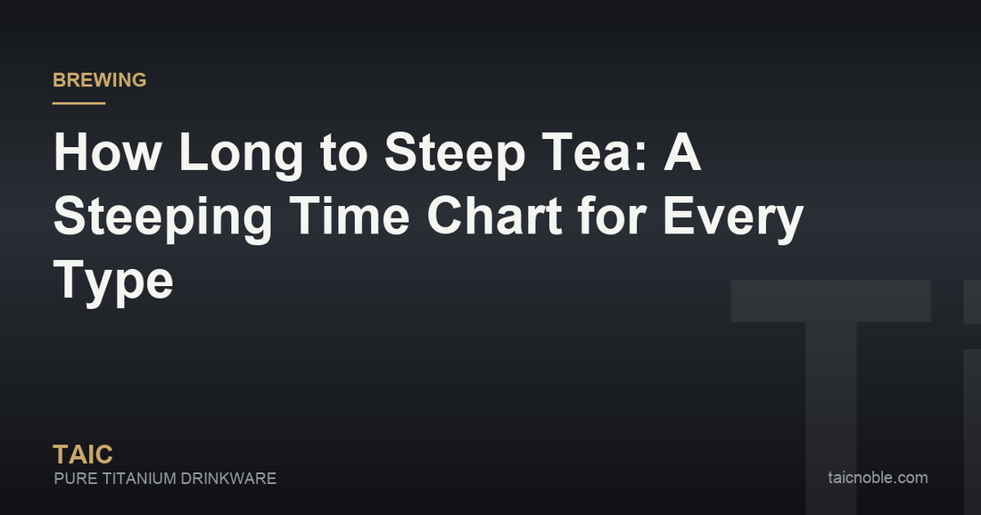 Guide card with a steeping time chart comparing green, white, oolong, black, pu-erh and herbal tea