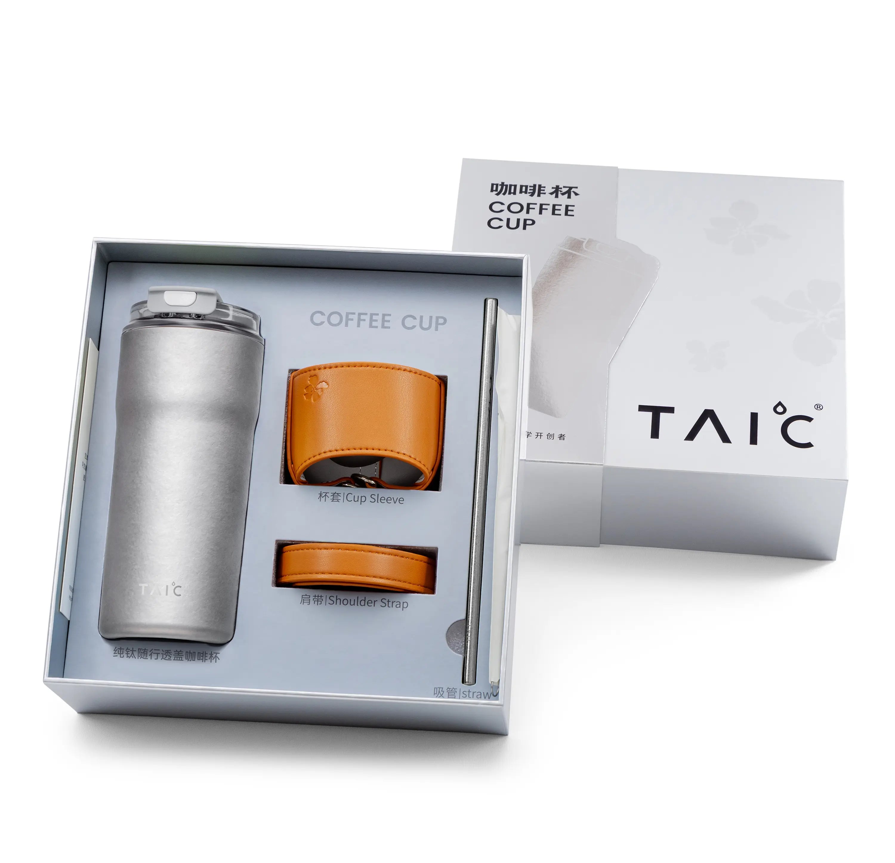 Четыре цвета дорожной кофейной кружки TAIC из чистого титана показаны вместе