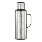 Pure titanium 1.2L thermal carafe in polished silver finish with side handle and screw cap, front view