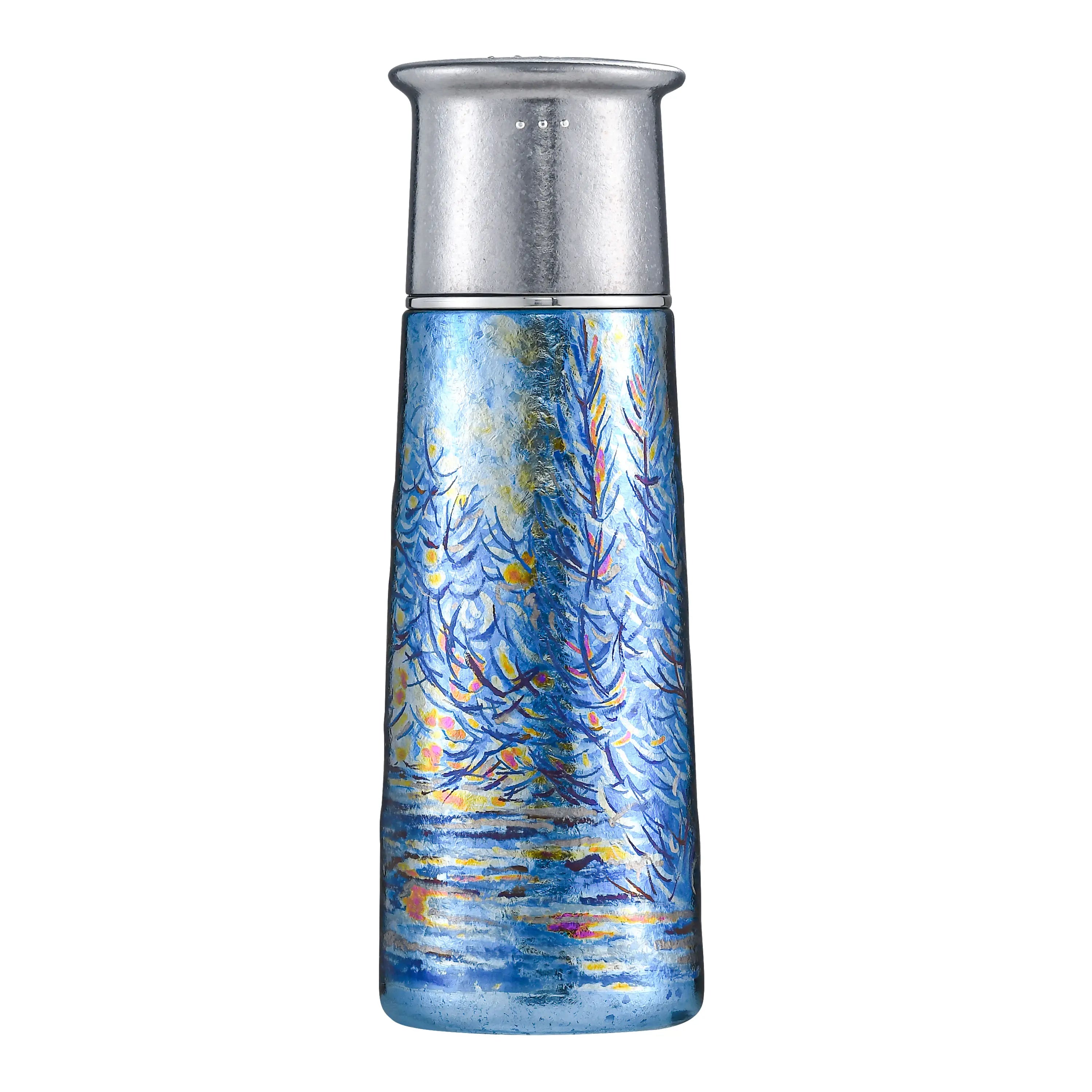 "Monet's Snowscape" Hand-Painted Pure Titanium Flask Gift Set