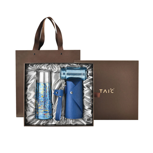 "Monet's Snowscape" Hand-Painted Pure Titanium Flask Gift Set