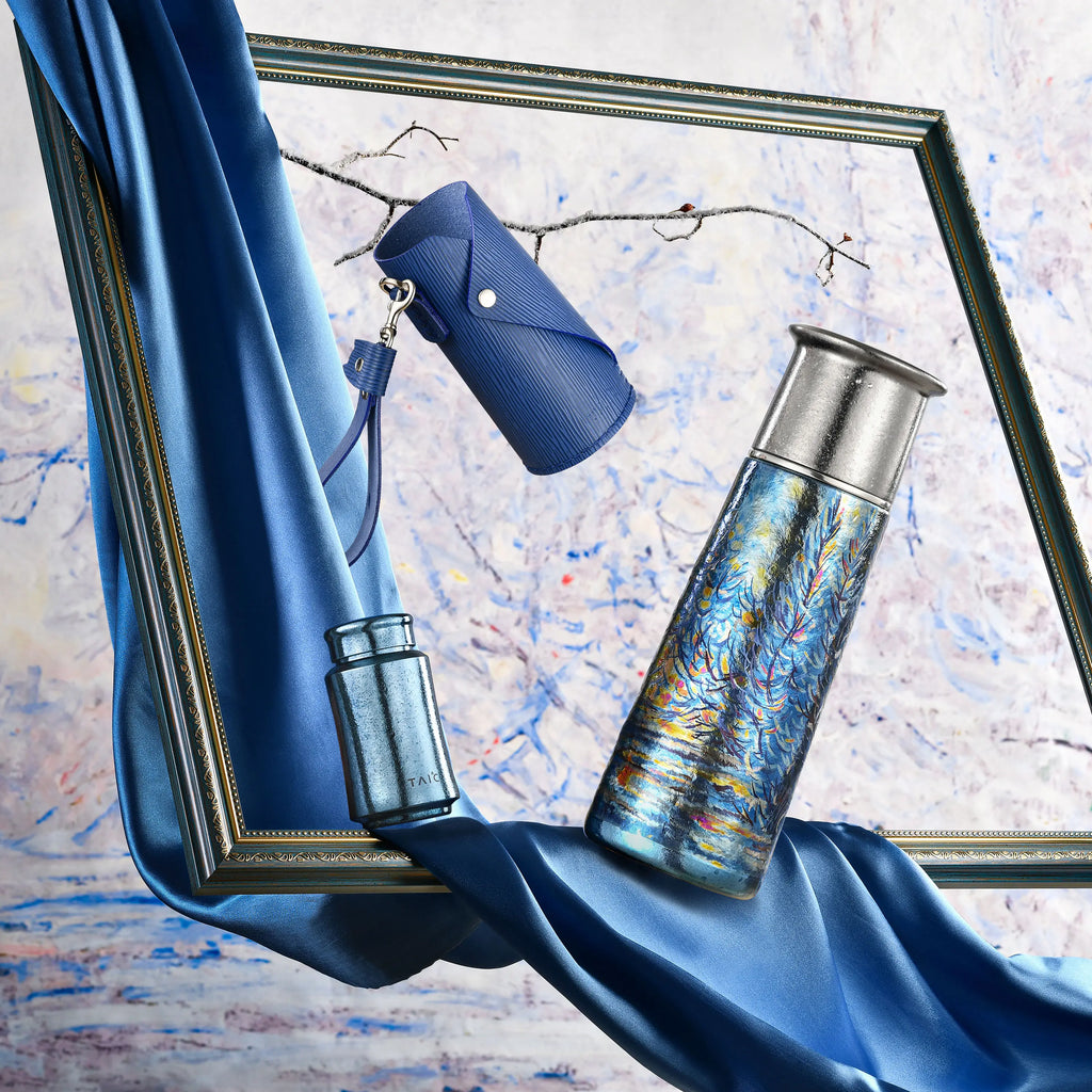 "Monet's Snowscape" Hand-Painted Pure Titanium Flask Gift Set