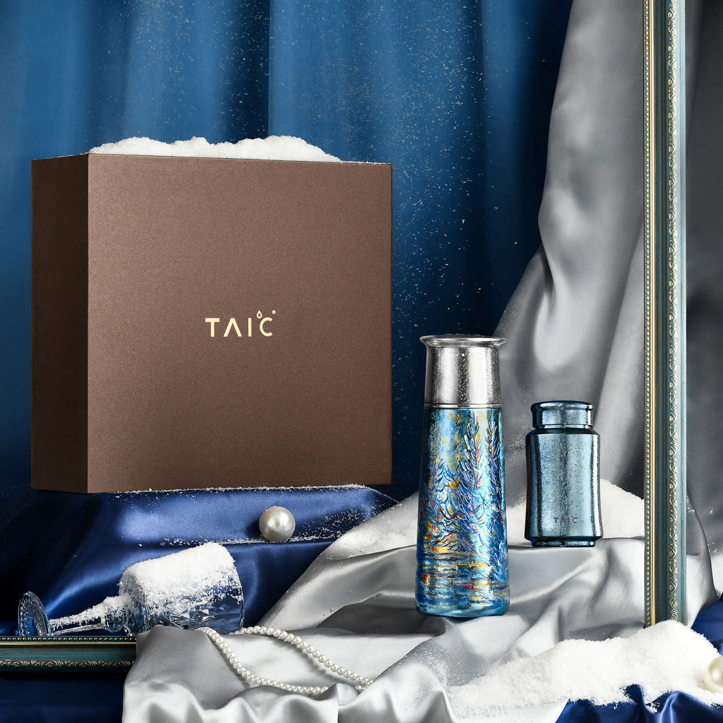 "Monet's Snowscape" Hand-Painted Pure Titanium Flask Gift Set