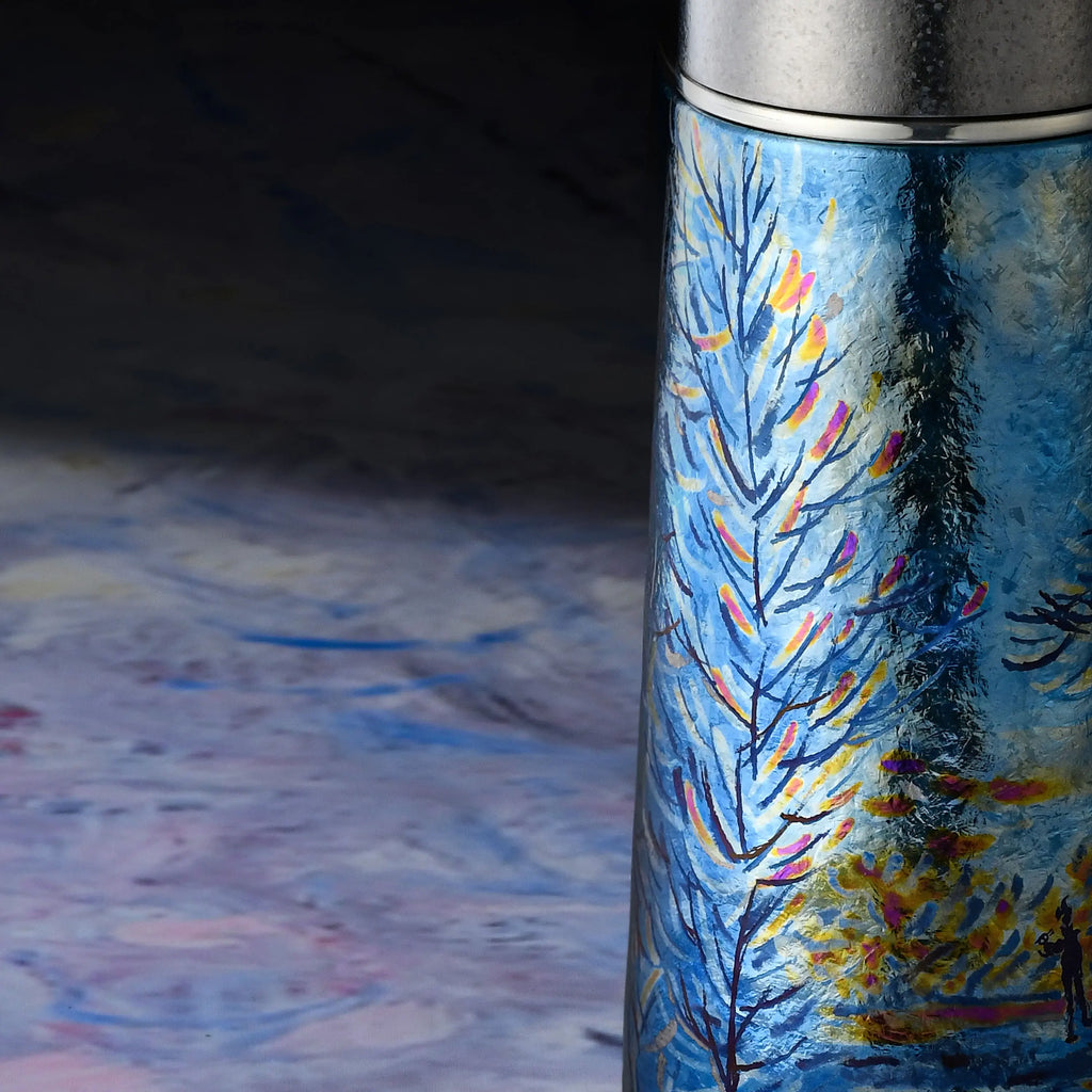 "Monet's Snowscape" Hand-Painted Pure Titanium Flask Gift Set