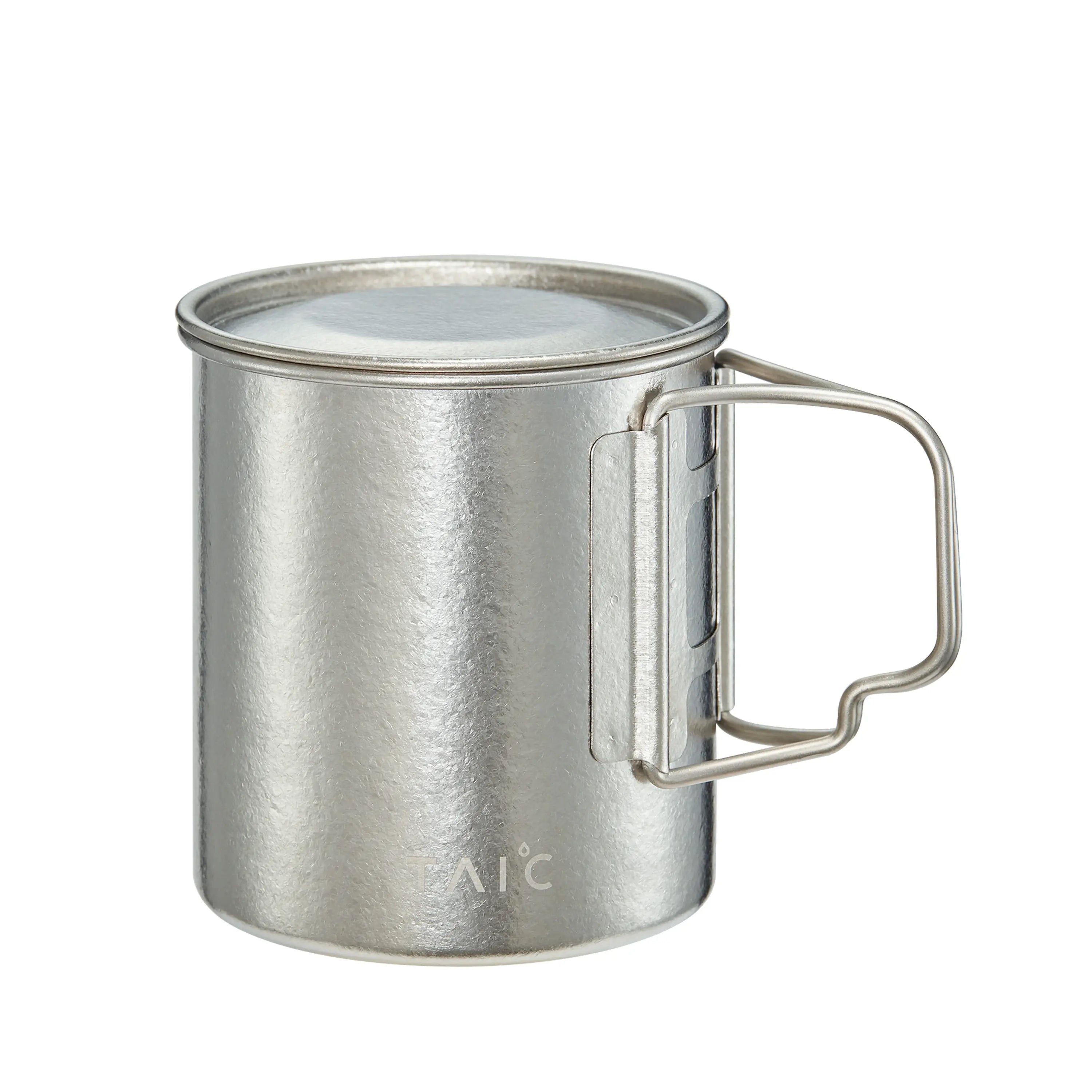 Pure Titanium Camping Mug 450ml Single-Wall Foldable Handle Crystalline