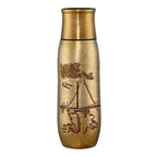 Monet Sailboat titanium infuser tumbler in warm gold finish showing embossed sailboat scene, front view