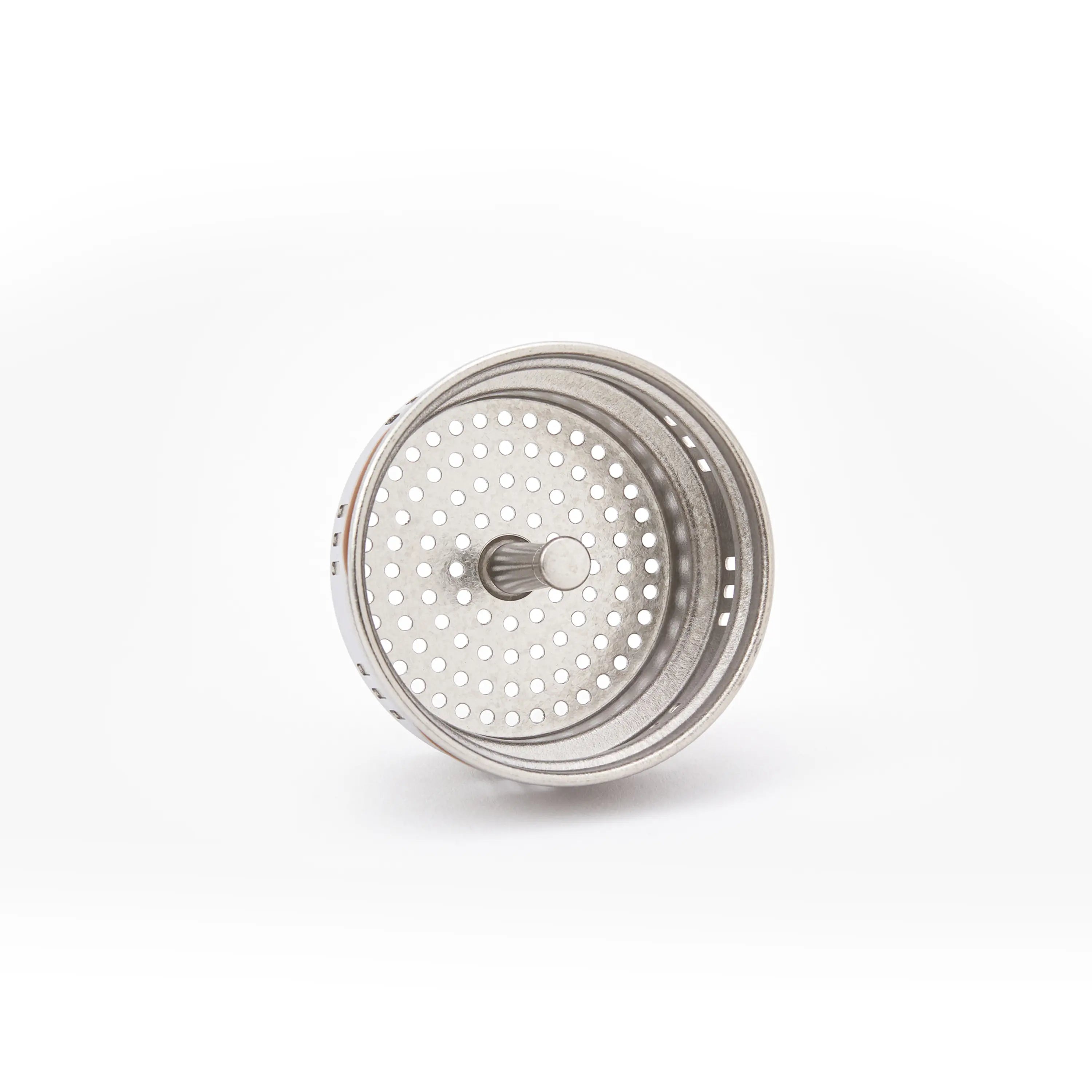 Pure titanium office mug removable micro-mesh infuser close-up with perforated strainer and knob