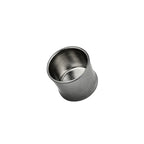 Companion pure titanium tea caddy from the Monet Sailboat infuser tumbler set, tilted to show empty interior
