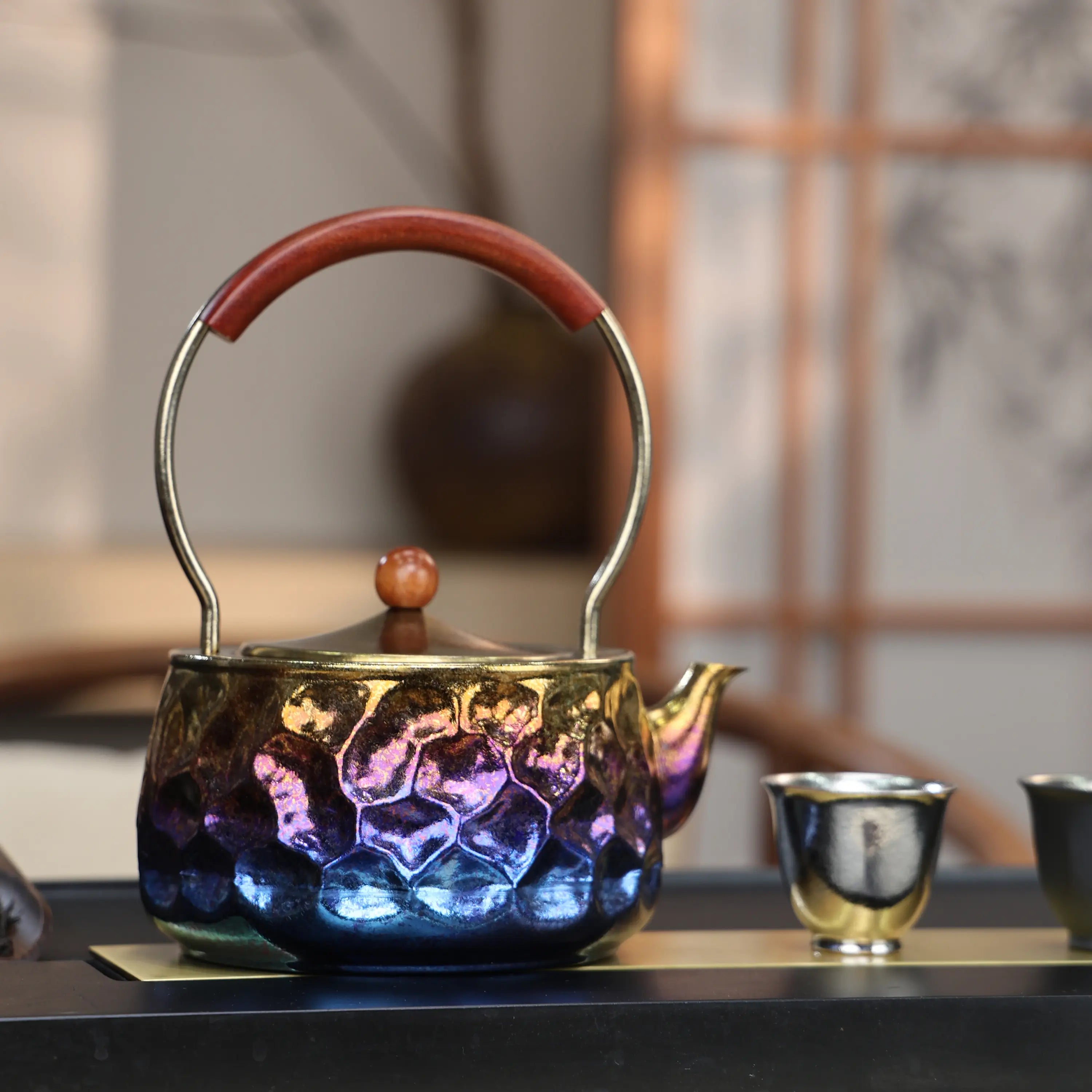 Pure Titanium Hand-Hammered Tea Kettle with Top Handle