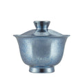 TAIC double-wall vacuum insulated pure titanium gaiwan in blue patina, lid on