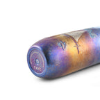 Monet Sailboat titanium infuser tumbler on its side, base close-up with TAIC Ti 99.8% purity engraving