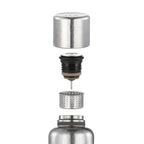 Exploded view of pure titanium thermal carafe: cup cap, temperature plug probe, tea infuser and flask body