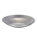 Pure titanium travel tea set saucer, hammered silver-finish dish close-up on white background